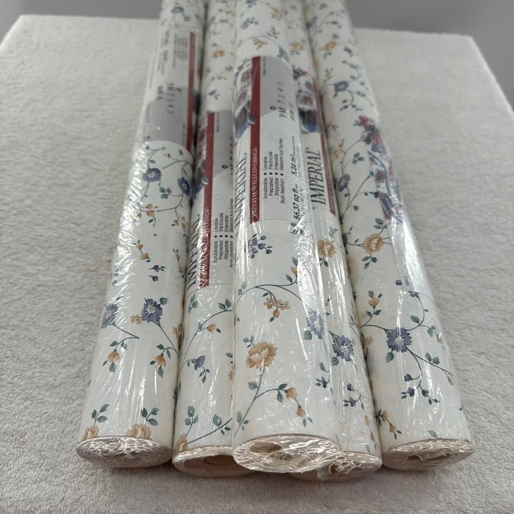 Vintage 1990s Imperial Wallcoverings Floral Wallpaper Lot of 5 Rolls NOS Country